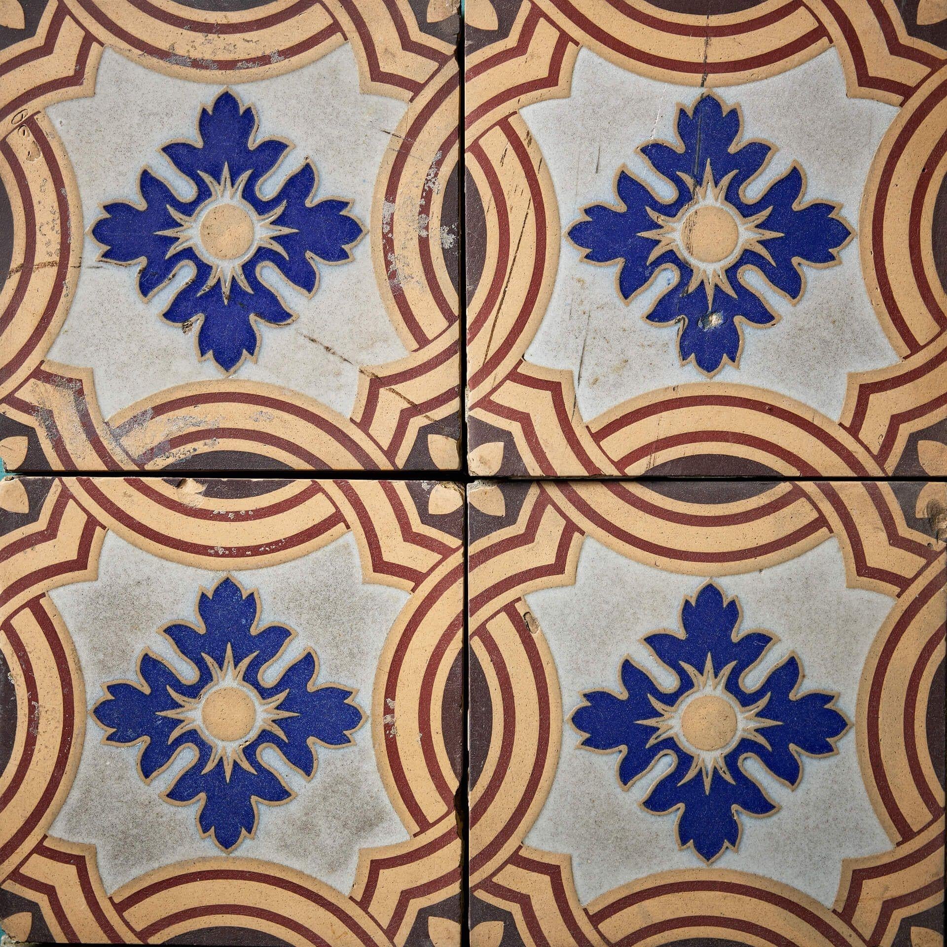 Victorian Set of 9 Minton & Co. Encaustic Patterned Tiles For Sale