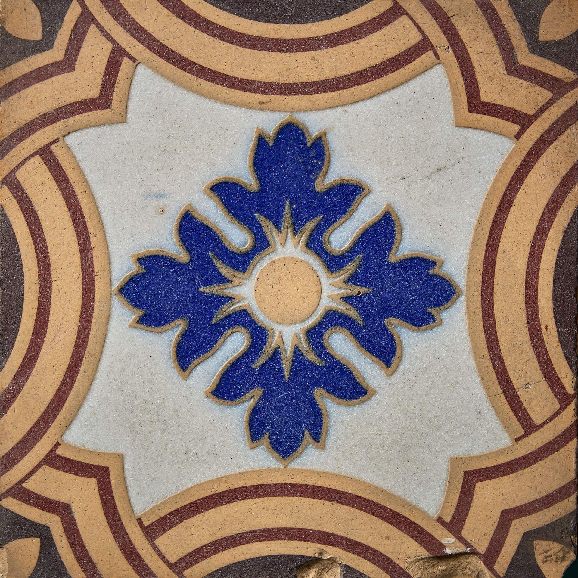 English Set of 9 Minton & Co. Encaustic Patterned Tiles For Sale