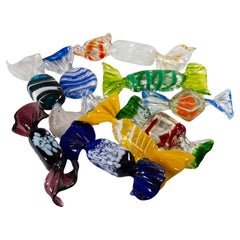 Set of 9 Murano Art Glass Candy Pieces, Glow in UV, 1960s
