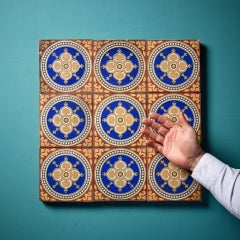 Set of 9 Patterned Reclaimed Encaustic Tiles by Maw & Co