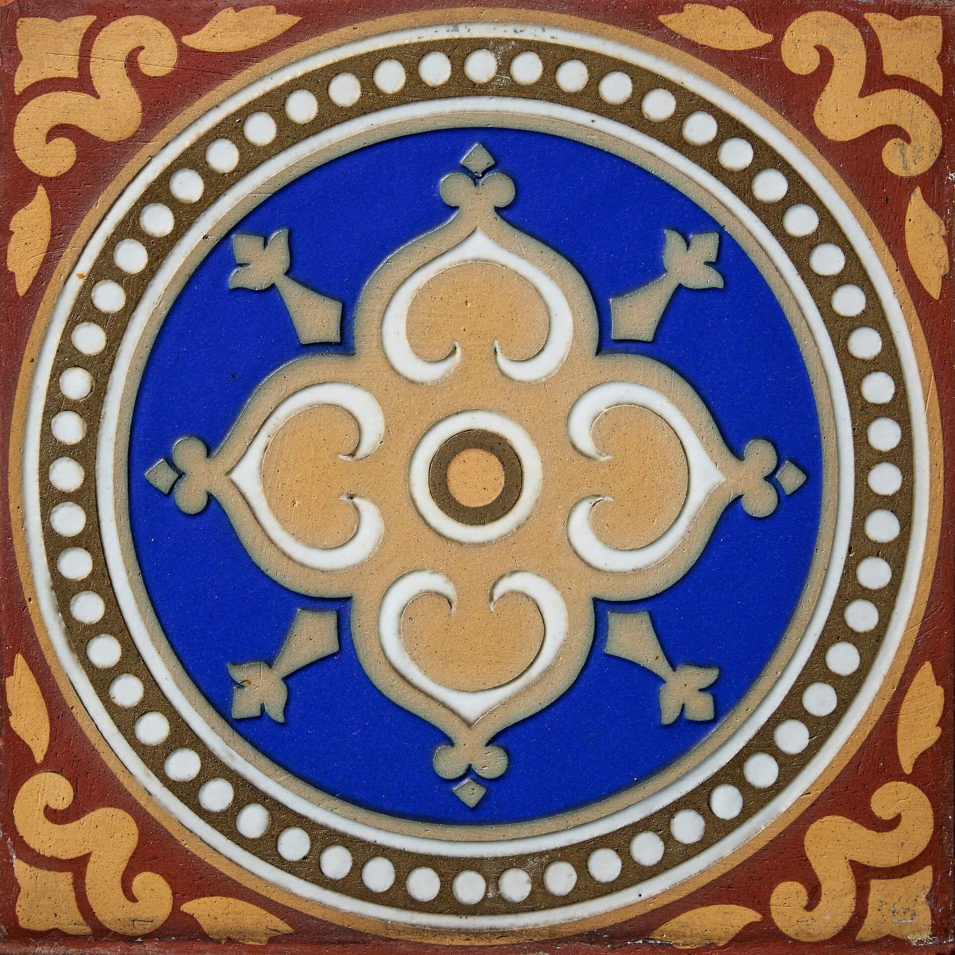 Anglais Ensemble de 9 carreaux encaustiques récupérés à motifs par Maw & Co en vente
