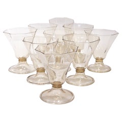 Vintage Set of 9 Pauly & Co. Light Amber Venetian or Murano Glass Wine Goblets or Cups