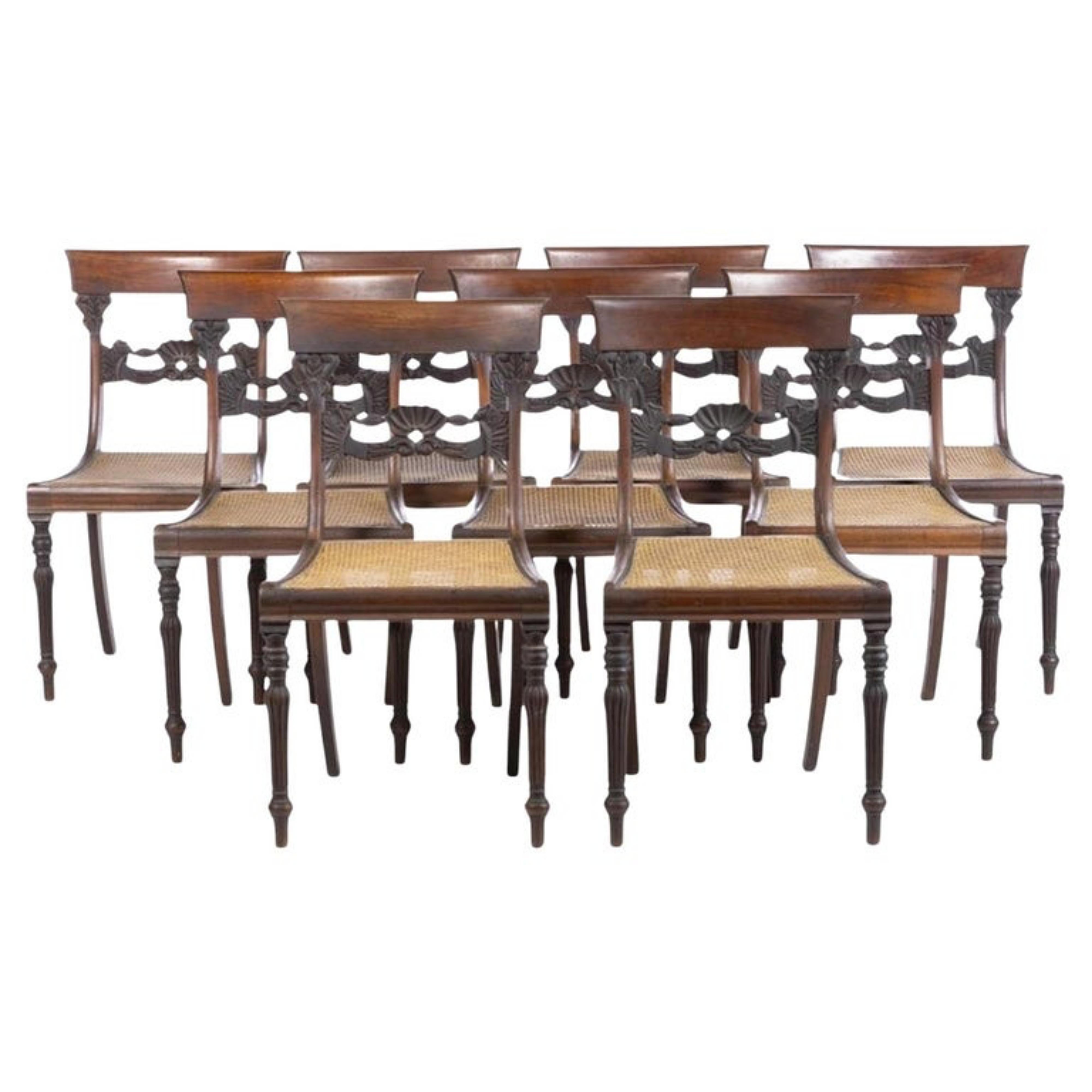 Wood Set of 9 Portuguese Chairs, 19th Century For Sale