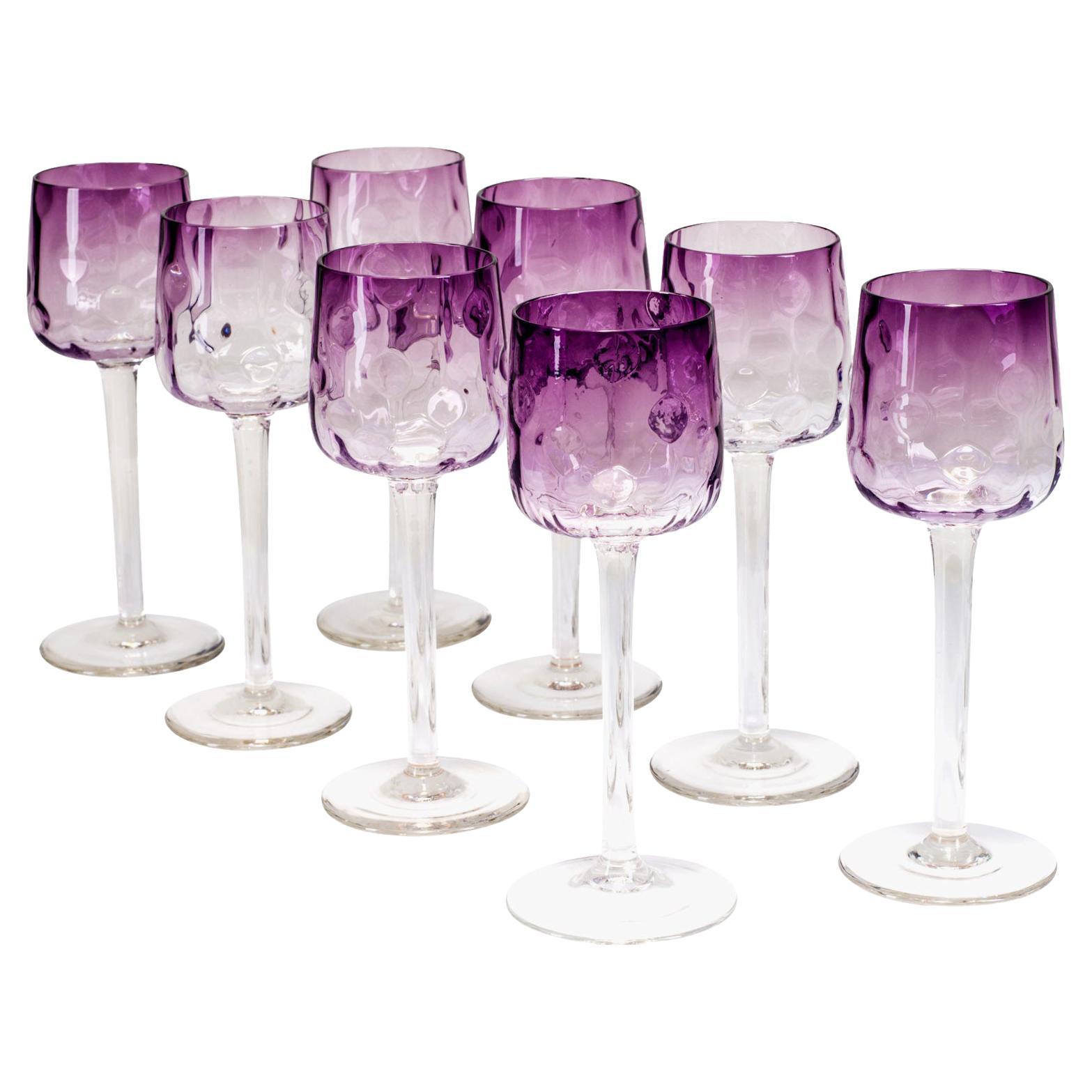 Set of 9 Purple Stem Glasses Koloman Moser Meyr's Neffe circa 1899 Jugendstil