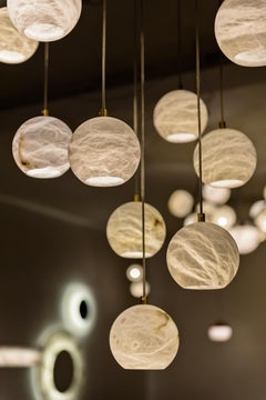 Set Of 9 Rain Balls Pendant Lamps by United Alabaster