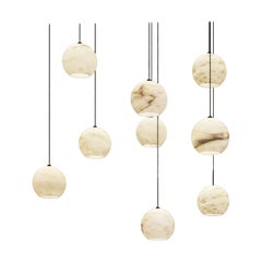 Set Of 9 Rain Balls Pendant Lamps by United Alabaster