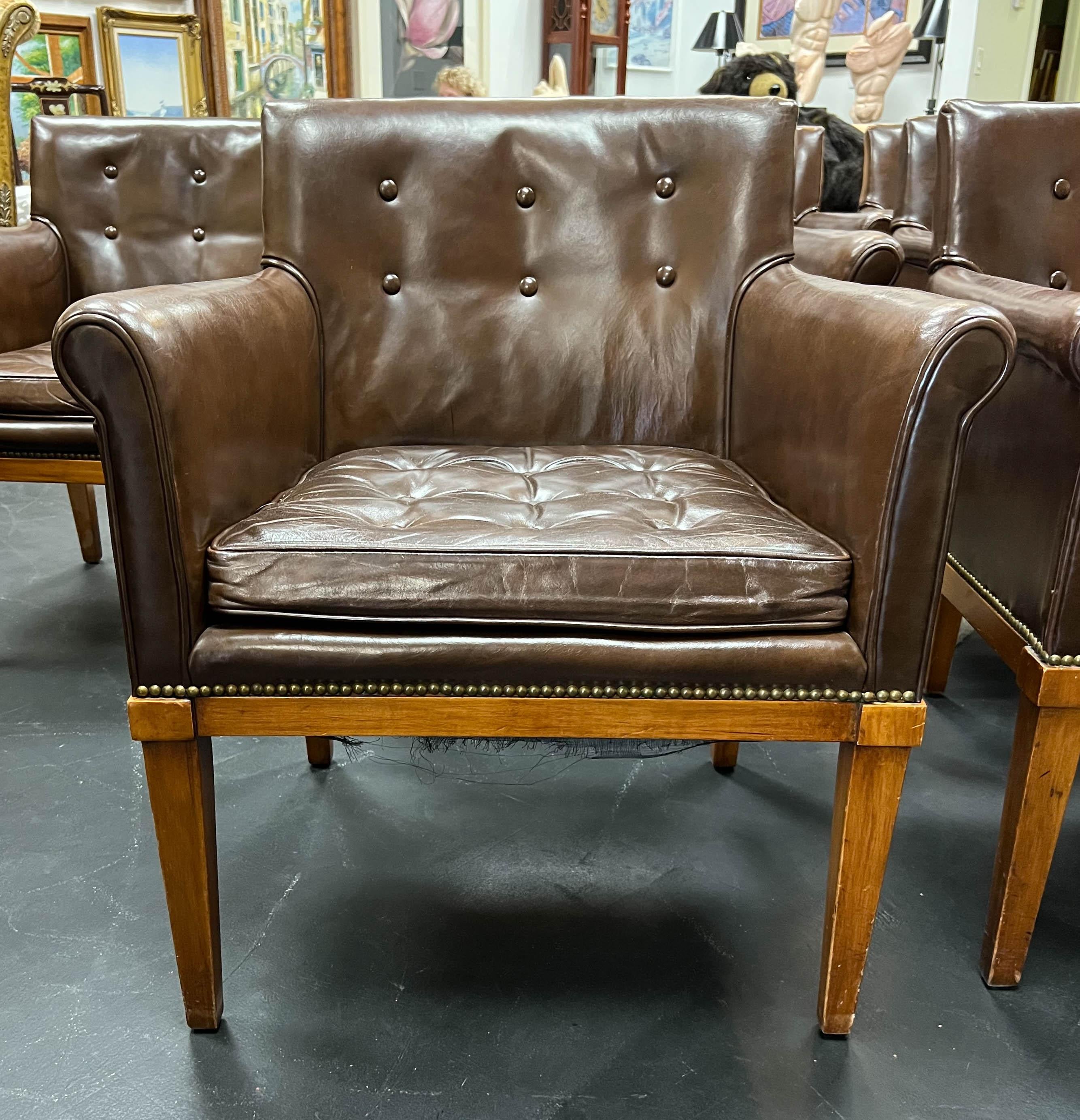 Set of 9 Ralph Morse Leather Armchairs In Good Condition In Palm Beach Gardens, FL