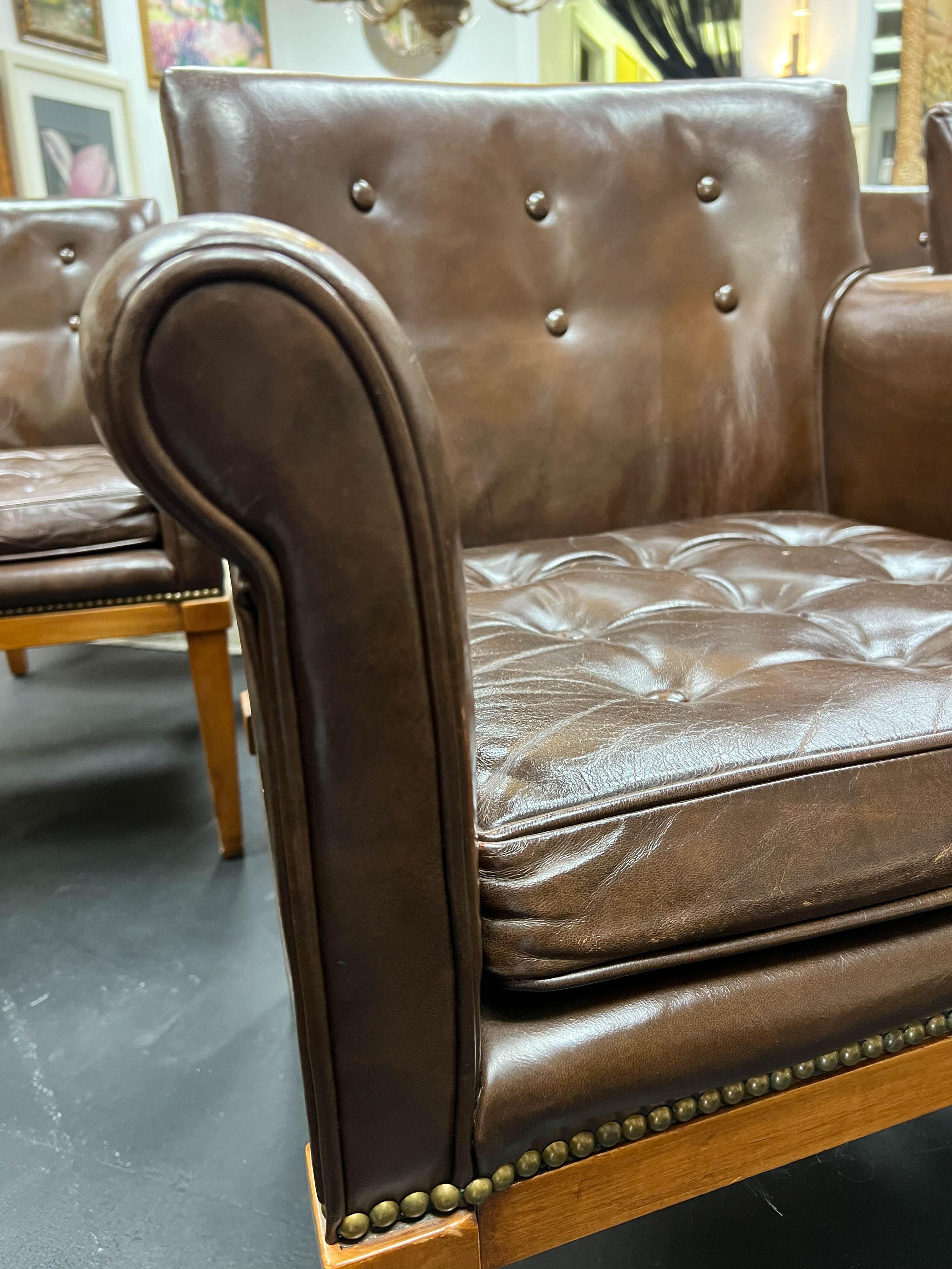 Brass Set of 9 Ralph Morse Leather Armchairs