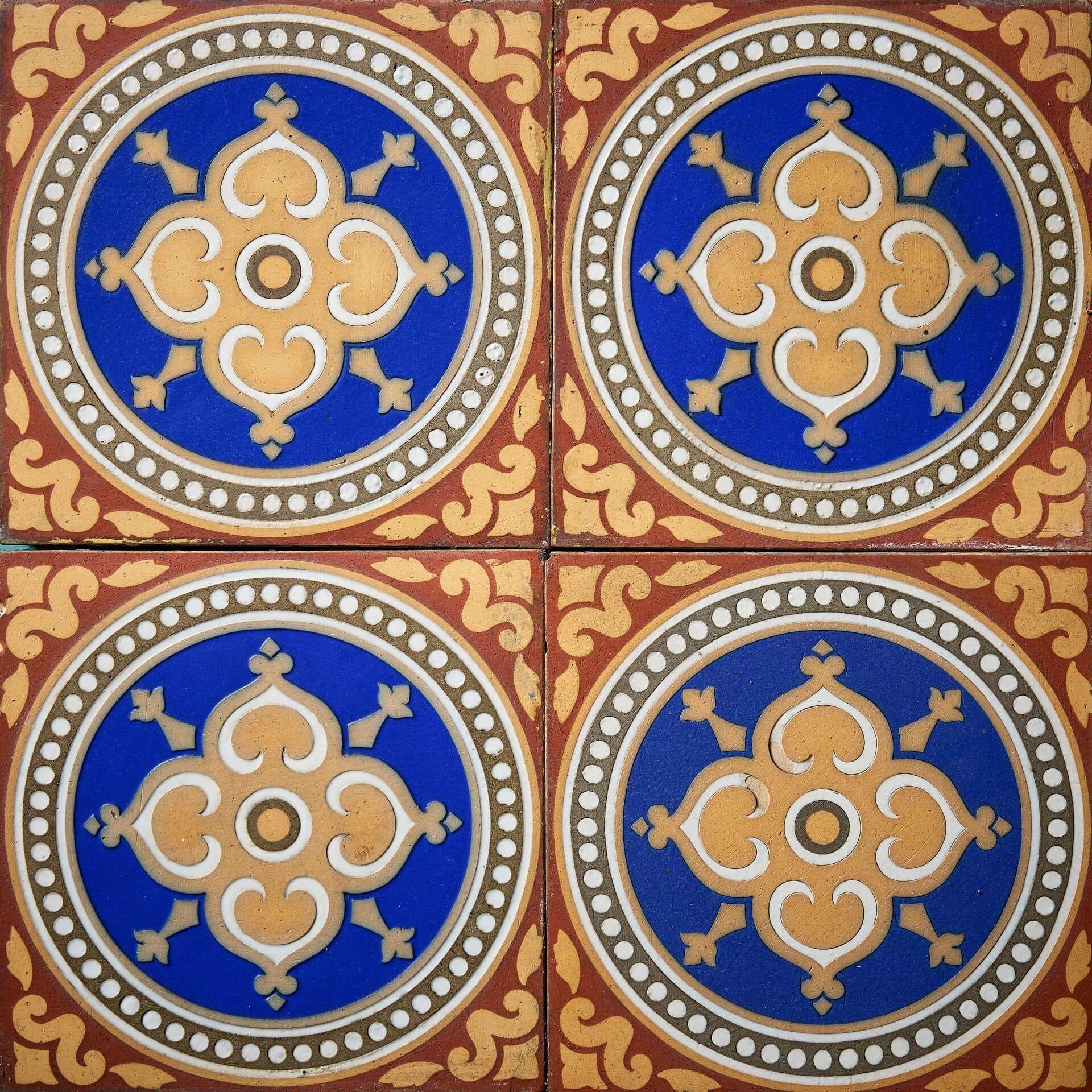Victorian Set of 9 Reclaimed Encaustic Tiles by Maw & Co For Sale