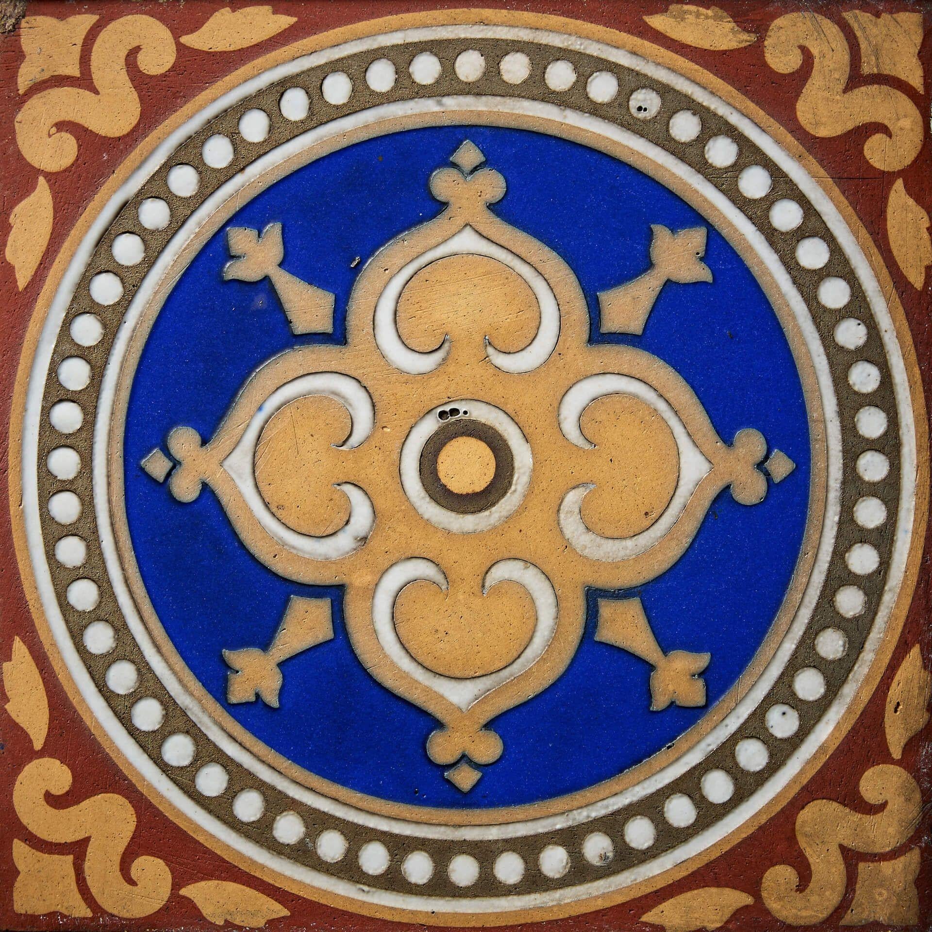 English Set of 9 Reclaimed Encaustic Tiles by Maw & Co For Sale
