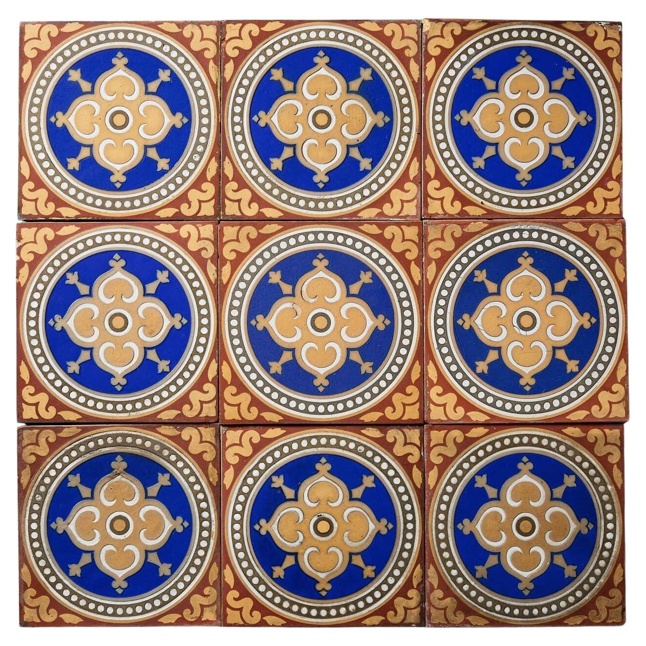Ensemble de 9 carreaux d'encaustique récupérés par Maw & Co