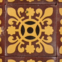 Set of 9 Reclaimed English Encaustic Patterned Tiles