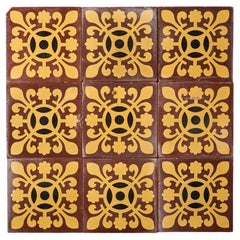 Set of 9 Reclaimed English Encaustic Patterned Tiles