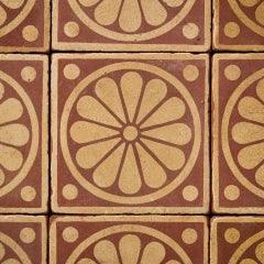 Set of 9 Reclaimed Floral Encaustic Tiles by Campbell Tile Co