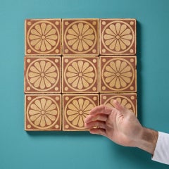 Set of 9 Reclaimed Floral Encaustic Tiles by Campbell Tile Co