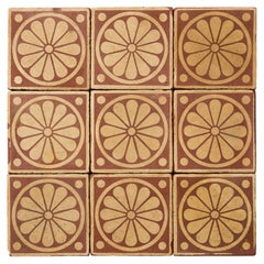 Set of 9 Reclaimed Floral Encaustic Tiles by Campbell Tile Co