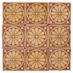 Set of 9 Reclaimed Floral Encaustic Tiles by Campbell Tile Co