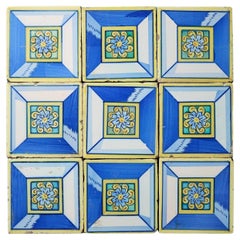 Set of 9 Reclaimed Geometric Polychrome Tiles