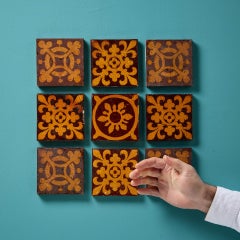 Ensemble de 9 carreaux encaustiques mixtes récupérés par Craven Dunnill & Co