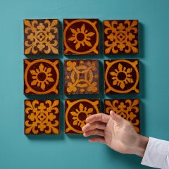 Ensemble de 9 carreaux encaustiques mixtes récupérés par Craven Dunnill & Co