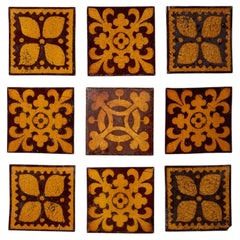 Set of 9 Reclaimed Mixed Encaustic Tiles by Craven Dunnill & Co