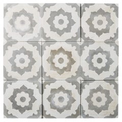 Set of 9 Reclaimed Spanish Floral Encaustic Floor Tiles