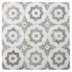 Set of 9 Reclaimed Spanish Floral Encaustic Floor Tiles