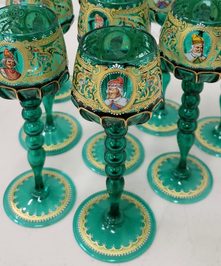 Set of 9 Salviati Murano Wine Glasses Hand Painted with Notable Venetian  Figures at 1stDibs | venetian glasses