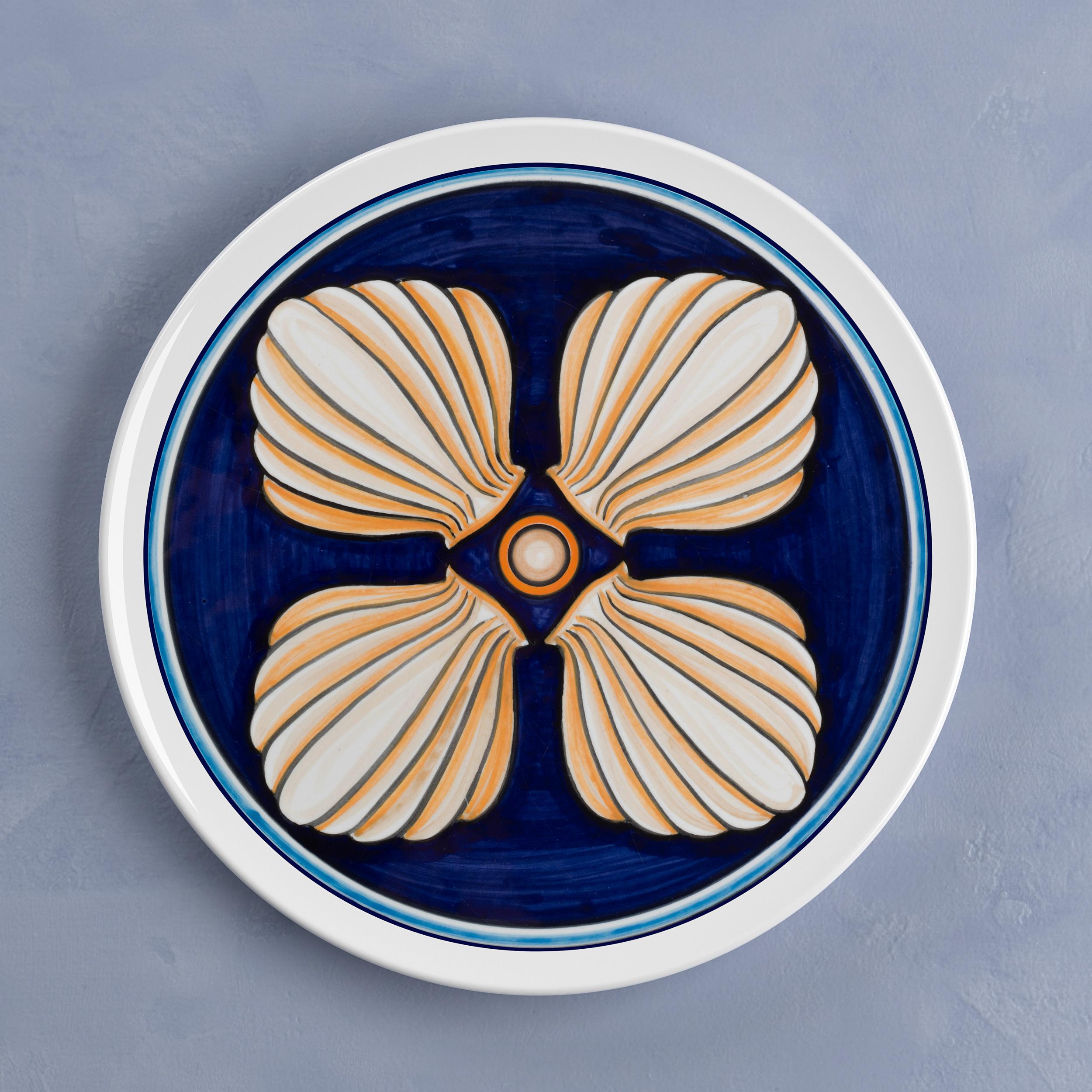 Italian Set of 9 Sicilian Clay Hand-Painted Colapesce Dinner Plates, Made in Italy For Sale