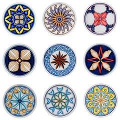 Set of 9 Sicilian Clay Hand-Painted Colapesce Dinner Plates, Made in Italy