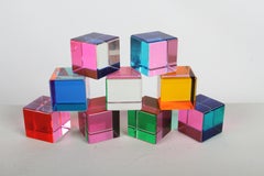 Set of 9 Signed Vasa Mihich Lucite Laminated Op-Art Cube Sculptures Dated 1989