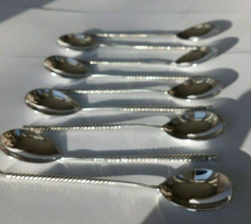 Women's or Men's Set of 9 Sterling Silver Twisted Stem Demitasse Coffee Spoons For Sale