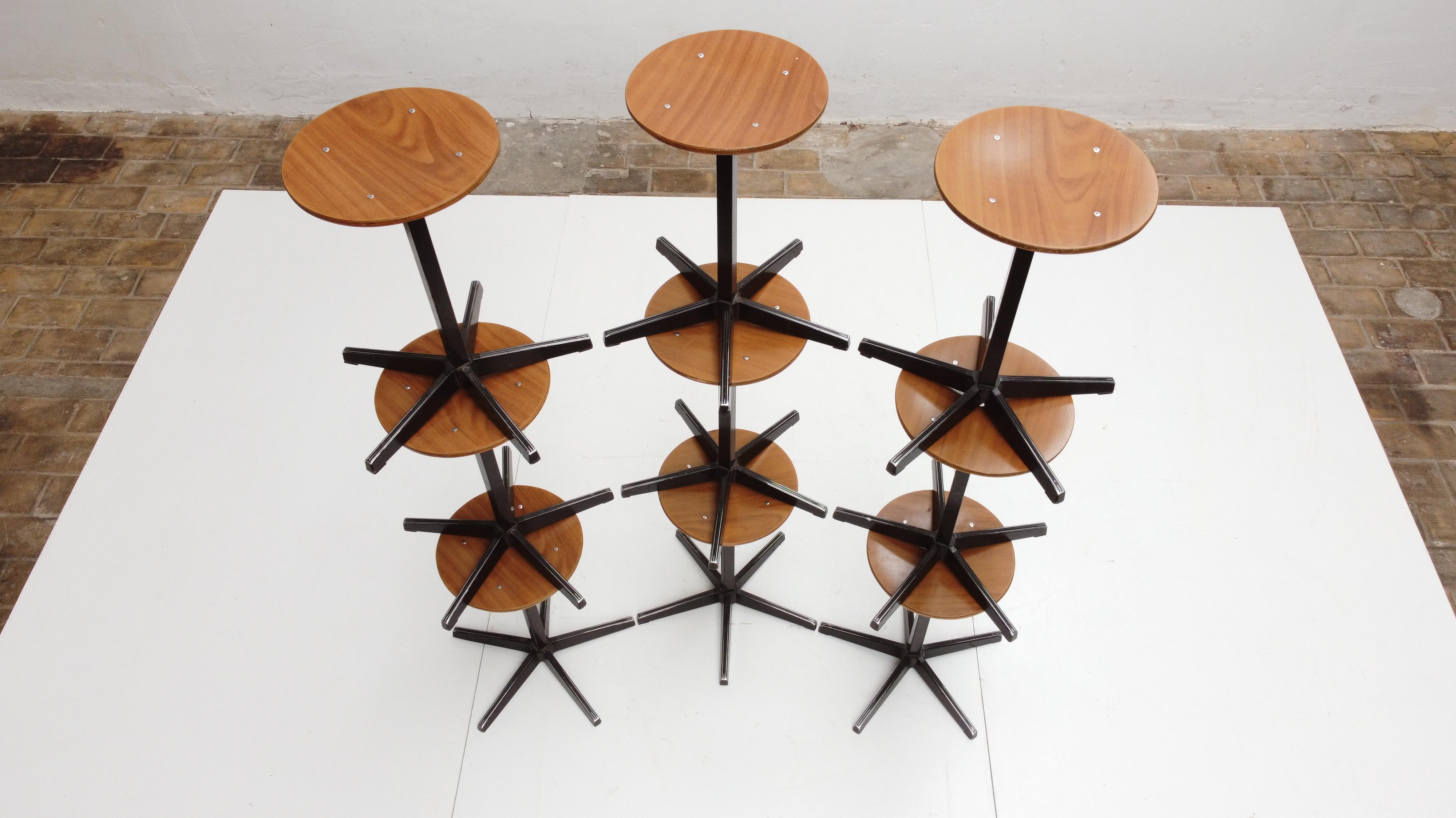 Cast Set of 9 Sturdy Industrial Stools by Dutch Manufacturer Galvanitas, 1970's