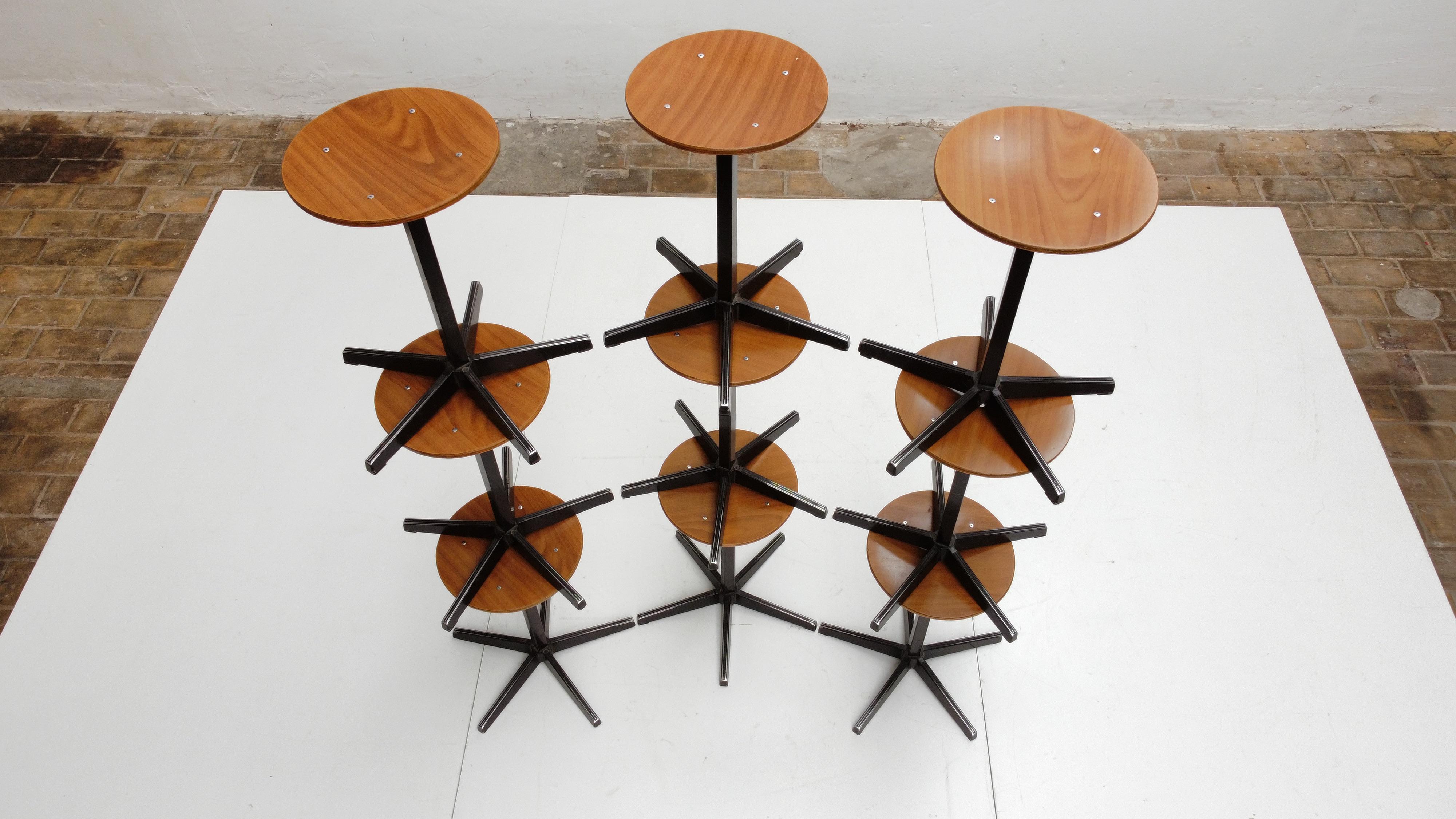 Set of 9 Sturdy Industrial Stools by Dutch Manufacturer Galvanitas, 1970's 1