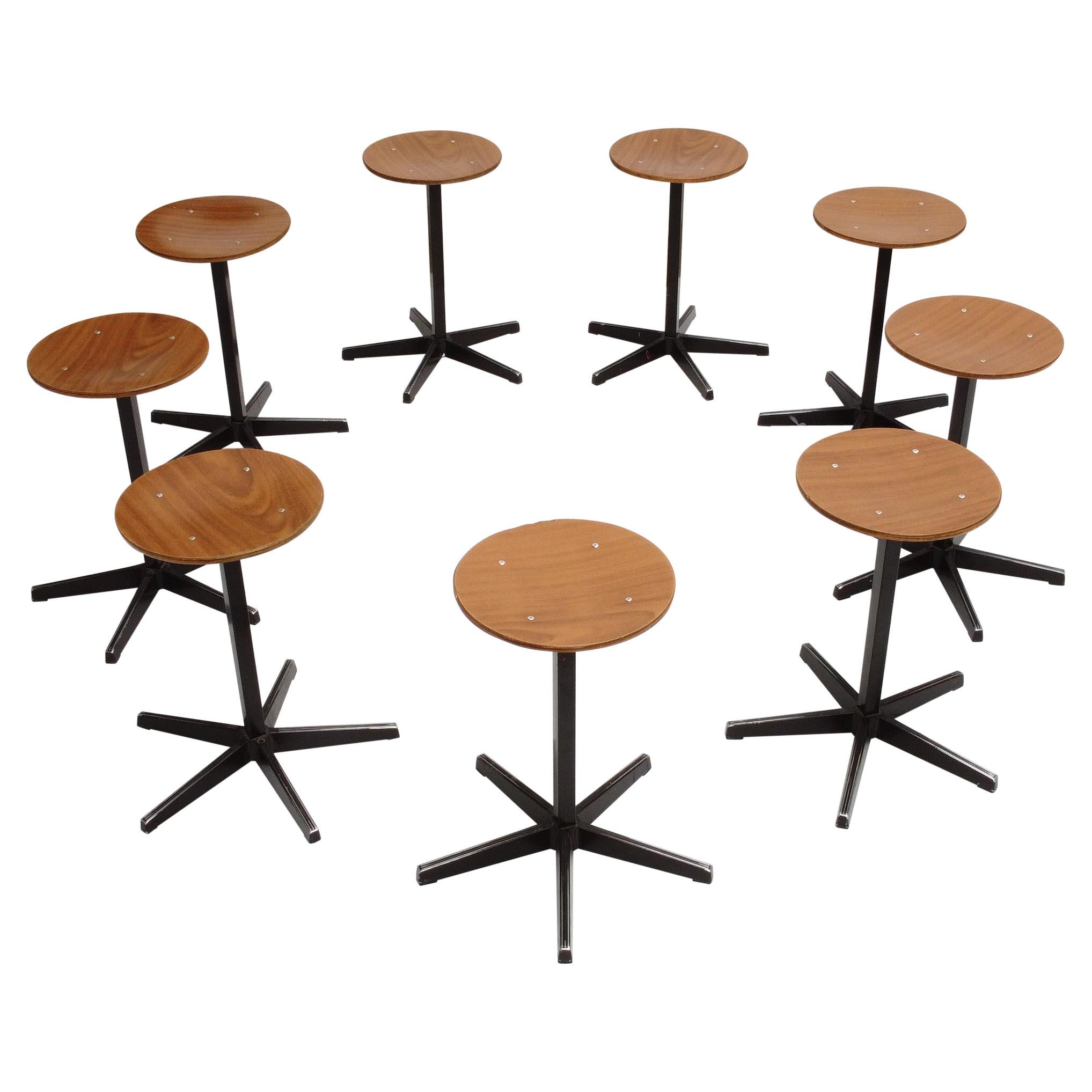 Set of 9 Sturdy Industrial Stools by Dutch Manufacturer Galvanitas, 1970's