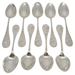 Set of 9 Tiffany & Co Audubon Sterling Silver Oval Soup Spoons 7 1/4" #23104