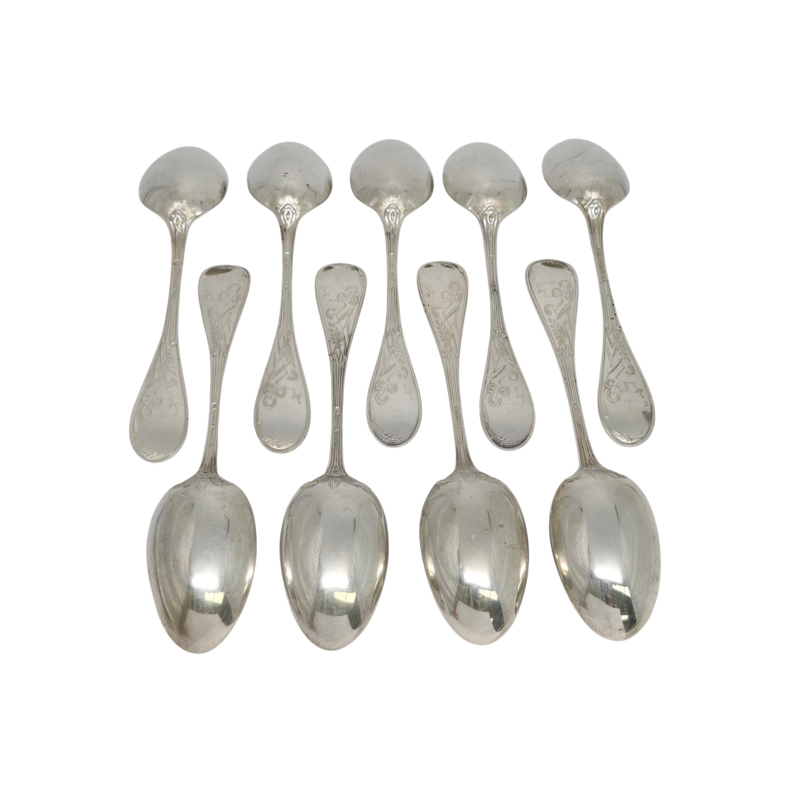 Set di 9 cucchiaini da tè in argento Sterling Tiffany & Co.

Disegnato da Edward C. Moore nel 1871, il motivo Audubon si ispira ai dipinti di uccelli giapponesi del XIX secolo. Il marchio M fa risalire questo pezzo alla manifattura sotto la