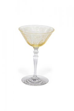 Set of 9 Topaz Floral Etched Glass Waterfall Stem Champagne & Cordial Glasses