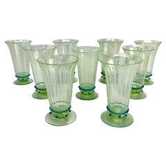 Set of 9 Venetian Murano Seafoam Green Blown Art Glass Tumbler Goblets
