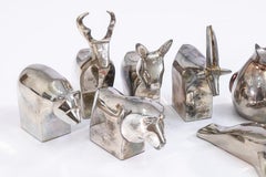 Lote de 9 animales bañados en plata de la serie Vintage 1970 de Gunnar Cyren para Dansk Zoo