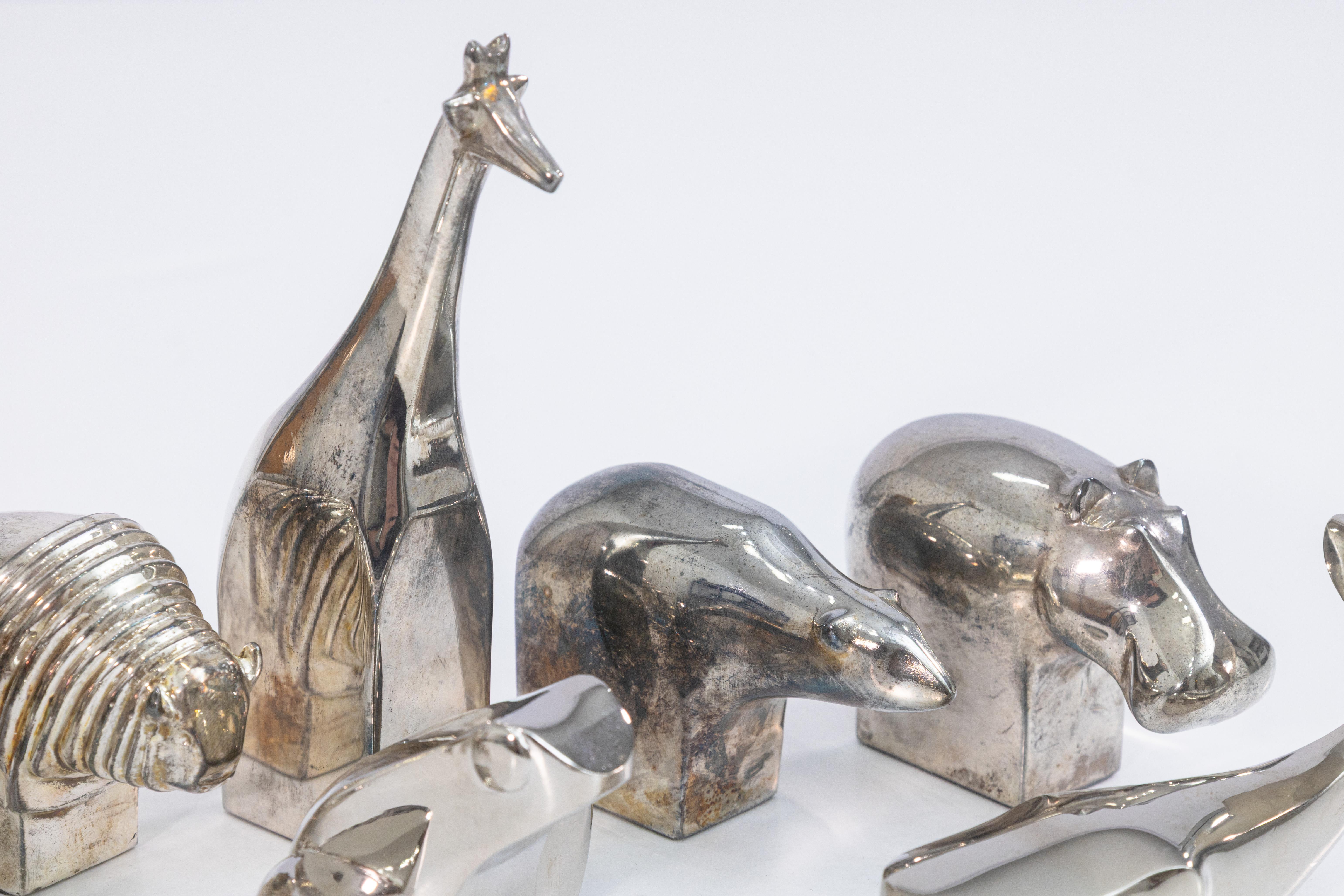 Moderno Set di 9 animali vintage anni '70 Gunnar Cyren per la serie Dansk Zoo placcati in argento in vendita