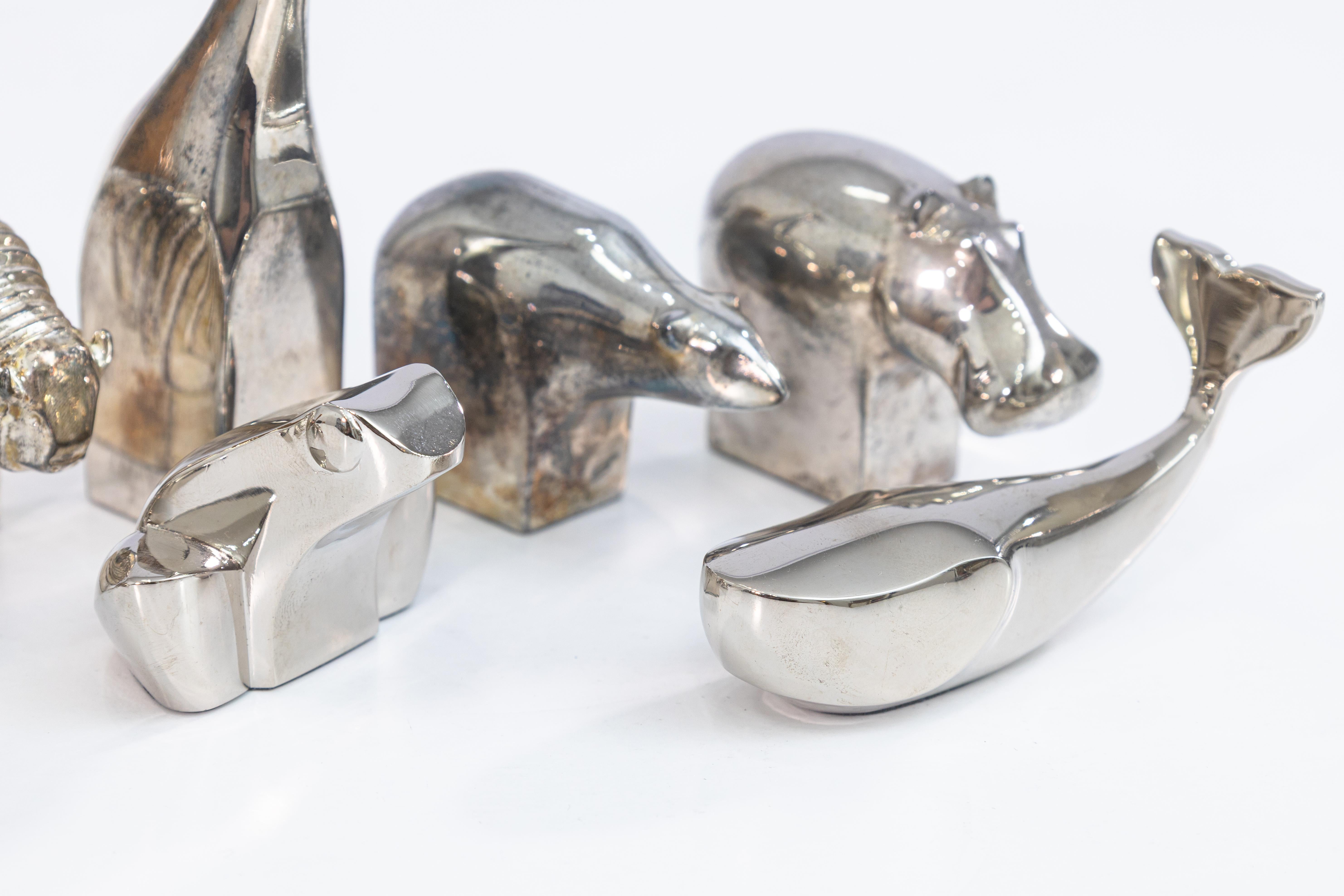 Sconosciuto Set di 9 animali vintage anni '70 Gunnar Cyren per la serie Dansk Zoo placcati in argento in vendita
