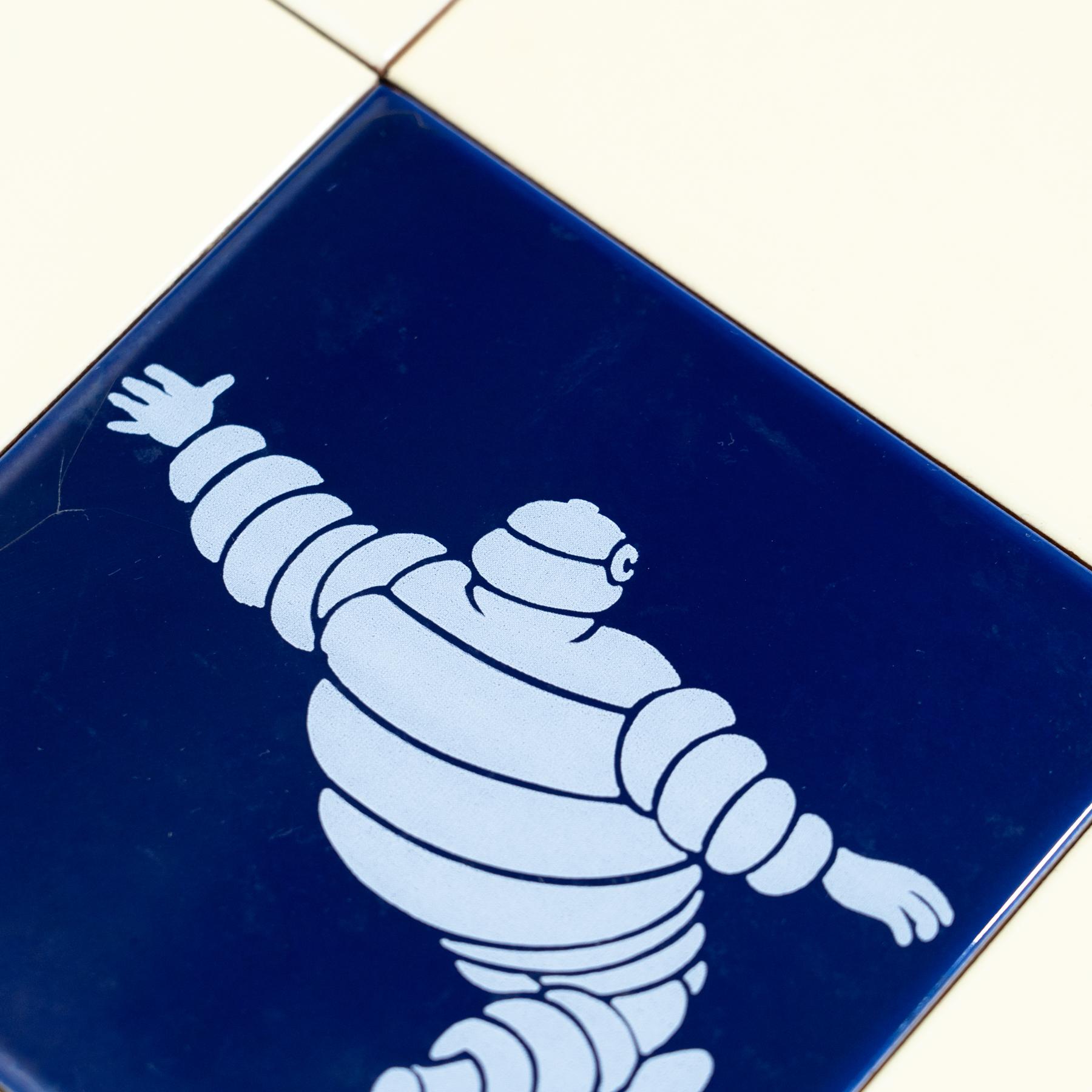 Set of 9 Vintage Beige - Yellow and Blue Michelin Man Tiles, circa 1960 4
