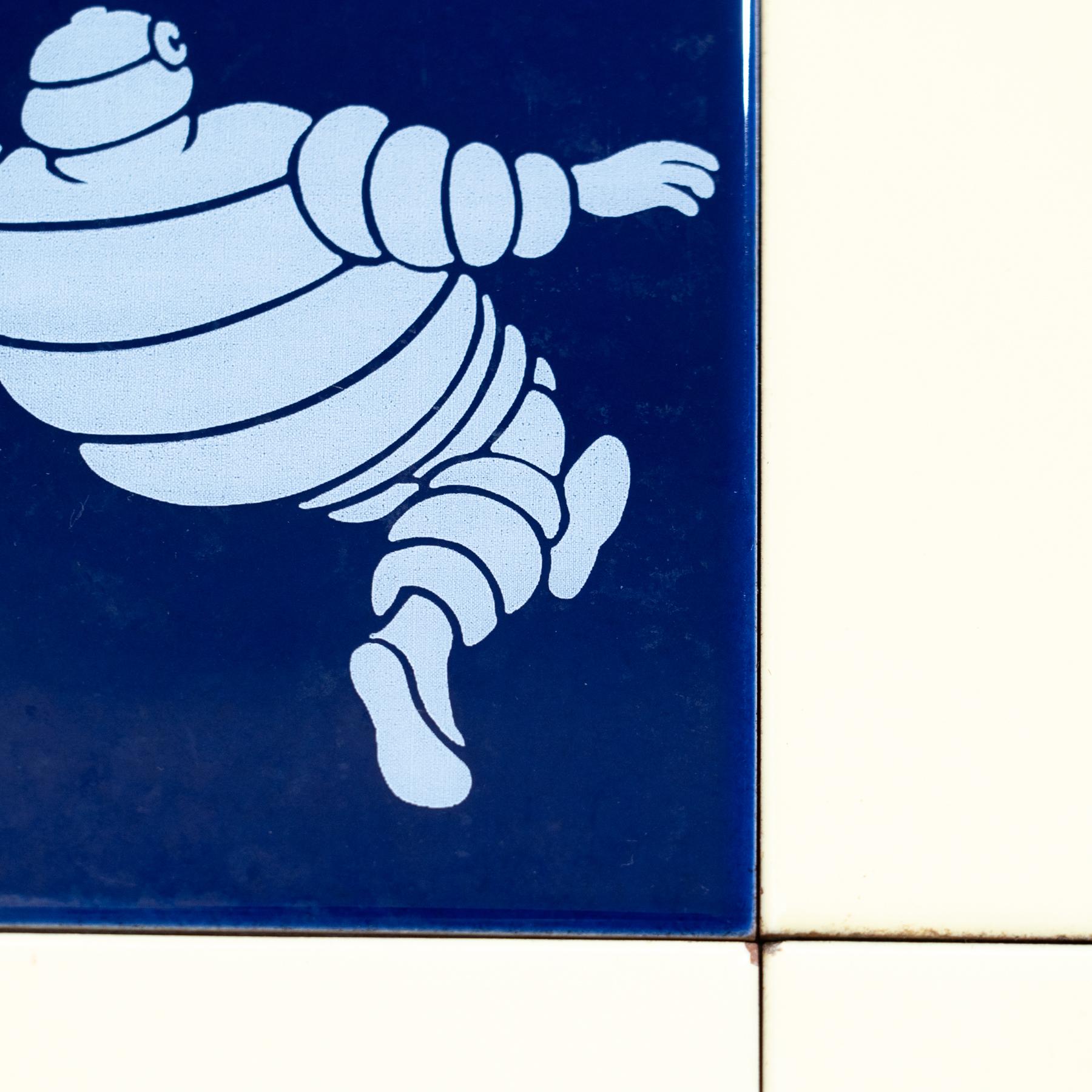 Ceramic Set of 9 Vintage Beige - Yellow and Blue Michelin Man Tiles, circa 1960