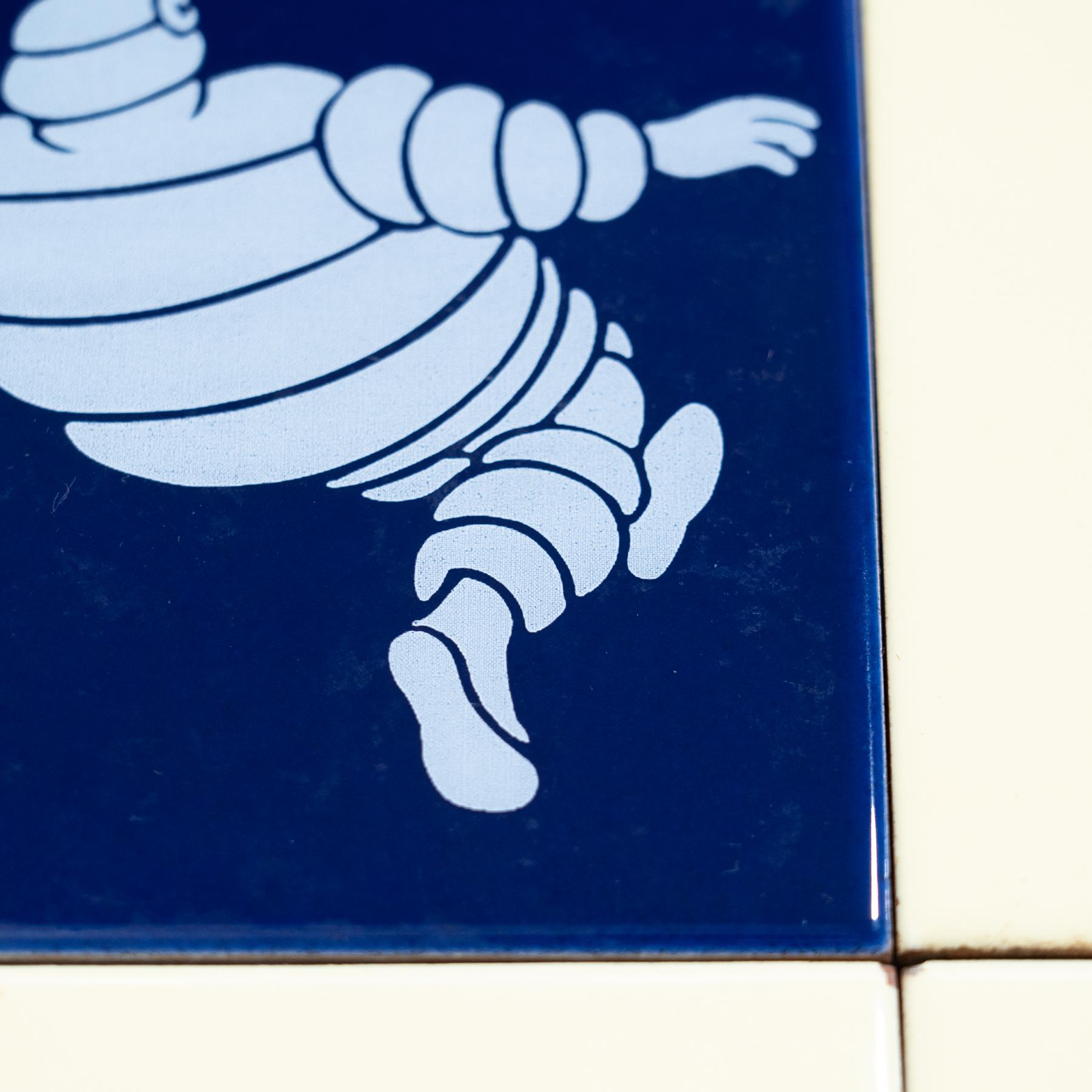 Set of 9 Vintage Beige - Yellow and Blue Michelin Man Tiles, circa 1960 2