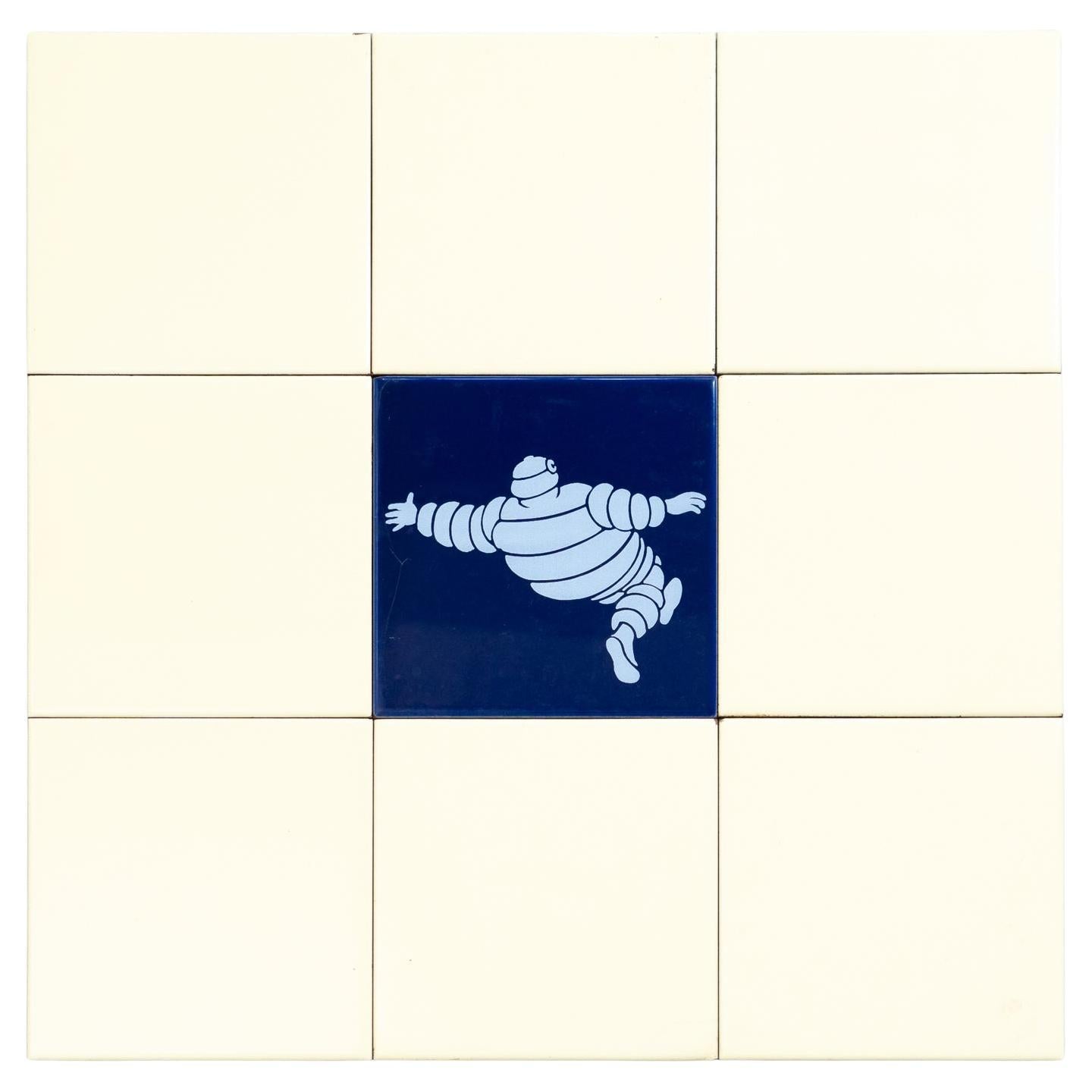Set of 9 Vintage Beige - Yellow and Blue Michelin Man Tiles, circa 1960