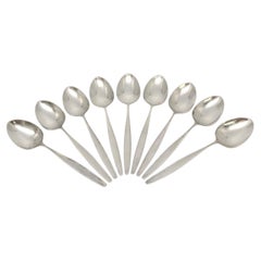 Set of 9 Vintage Georg Jensen Denmark Cypress Sterling Silver Spoons 7" #18629