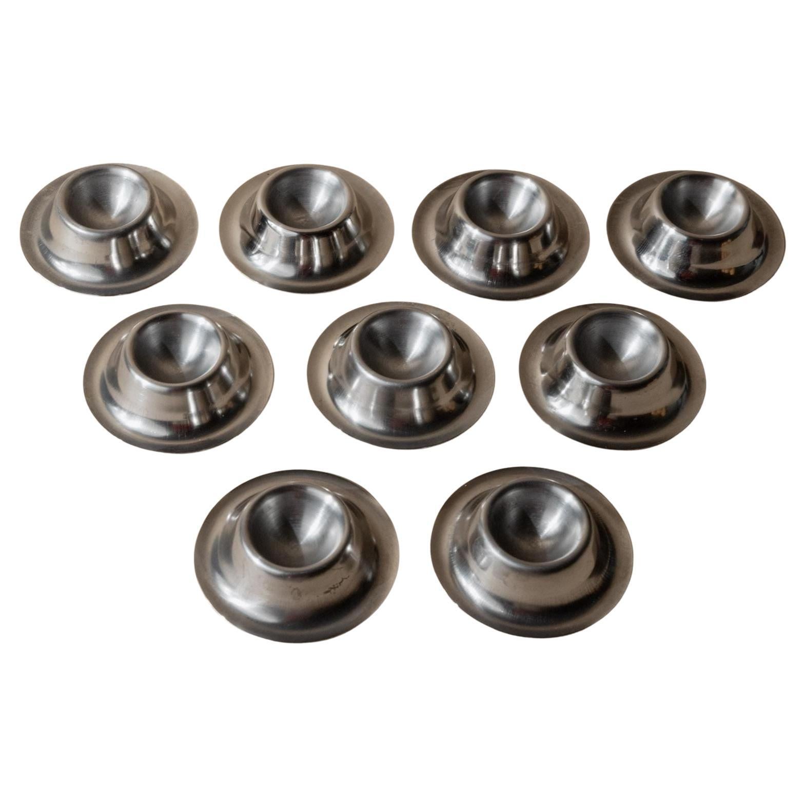 Set of 9 Vintage Stainless Steel Egg Cups with Timeless Minimal Design, 1970s For Sale