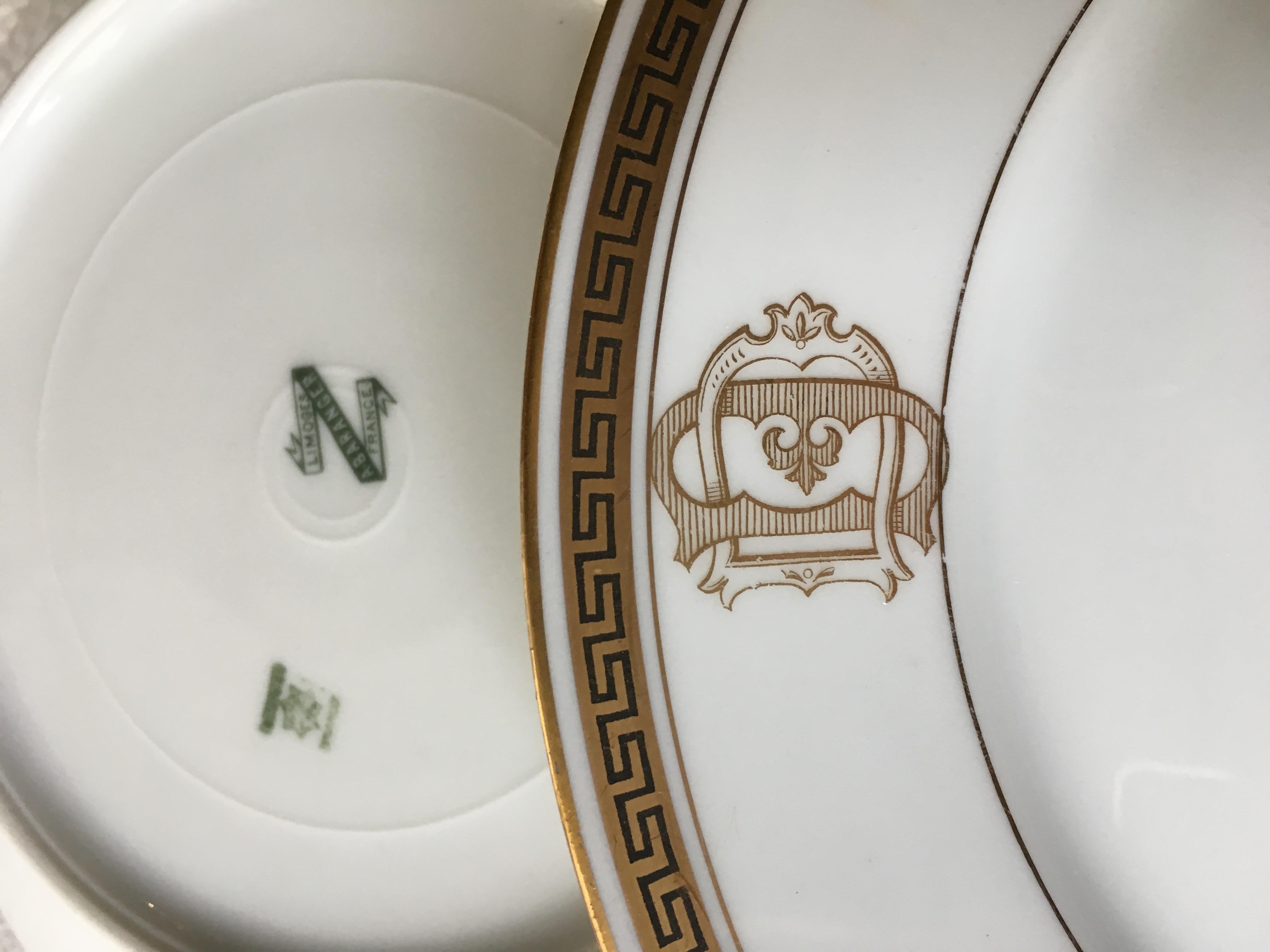 Set of 96 Limoges Porcelain Dishes, Signed Abaranger France 10