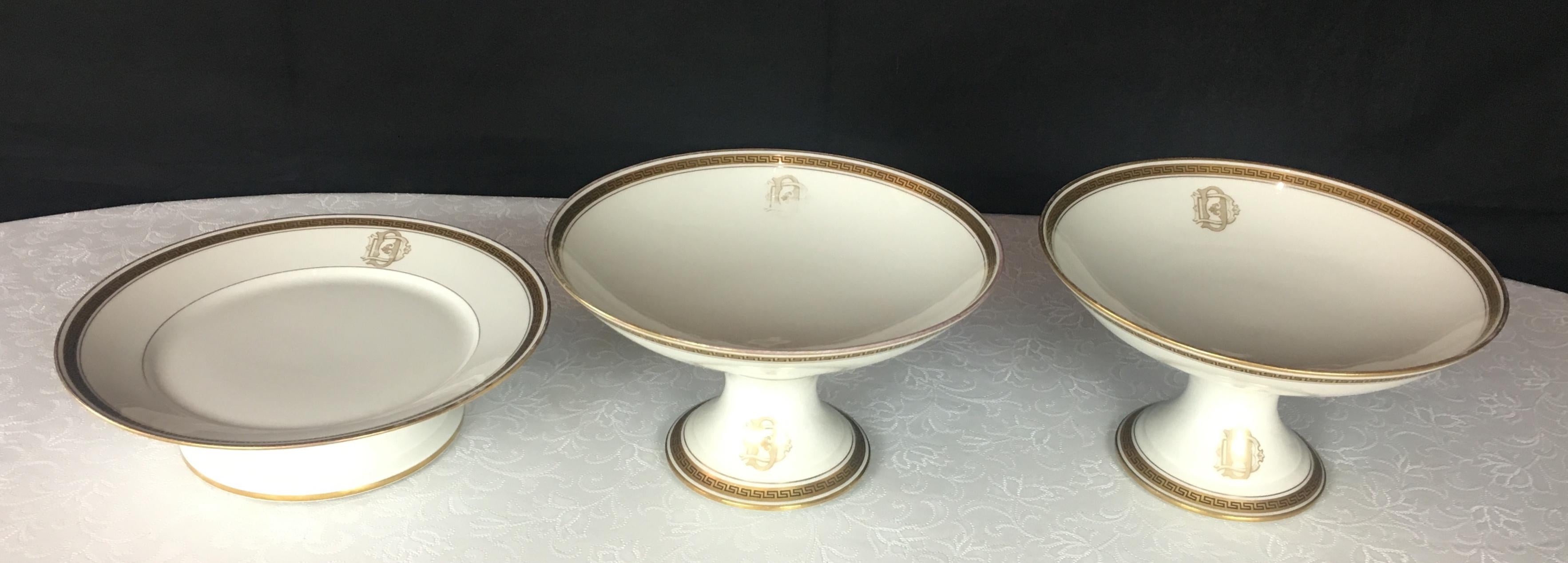 Hand-Painted Set of 96 Limoges Porcelain Dishes, Signed Abaranger France